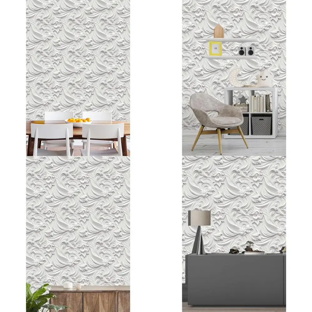 ورق جدران قابل للتقشير واللصق بالزهور البيضاء - فينيل قابل للإزالة للمستأجرين، مثالي للحمامات والمساحات الصغيرة