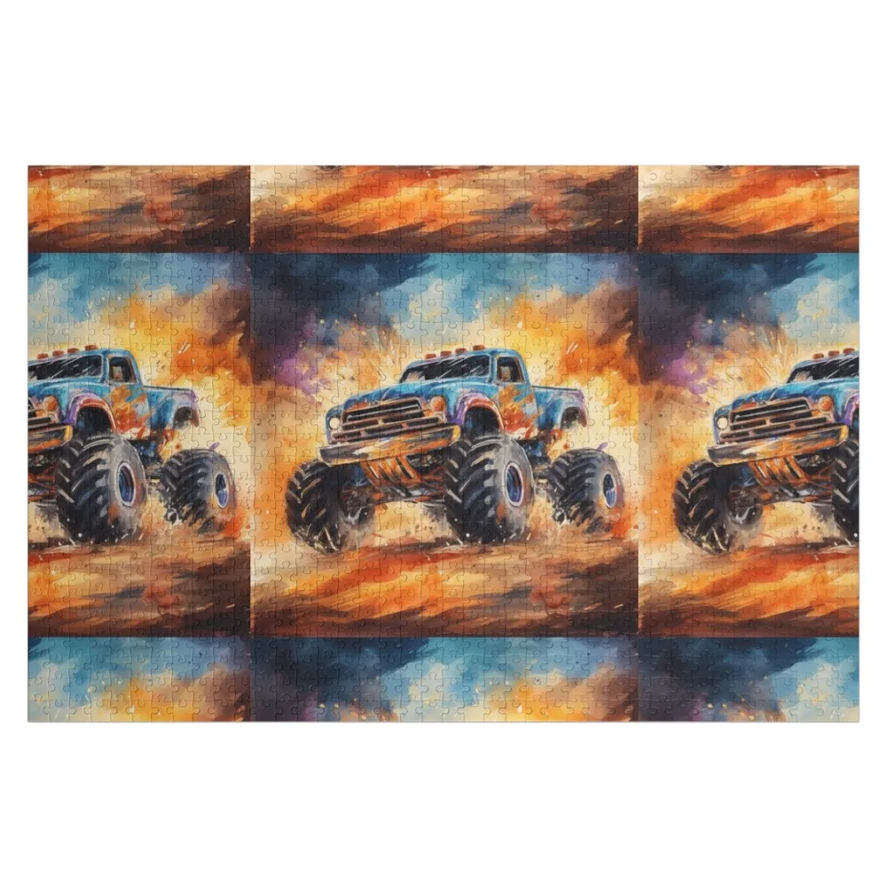 Blue Monster Truck Watercolor Jigsaw Puzzle Wooden Name Custom Personalized Wood Animals Christmas Gifts Customized Photo Puzzle