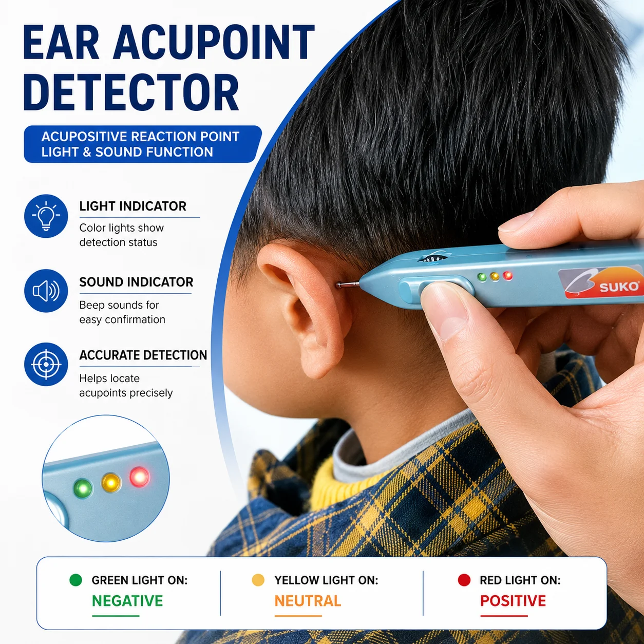 Ear Acupoint Detector Pen Acupuncture Point Finder Auriculotherapy Locator Probe Light Sound Indicator Portable Battery Powered