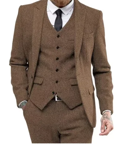 بدلة رجالية 3 قطع متعرجة بزر واحد لمأدبة الزفاف مجموعة الأعمال غير الرسمية سترة مع السراويل #1