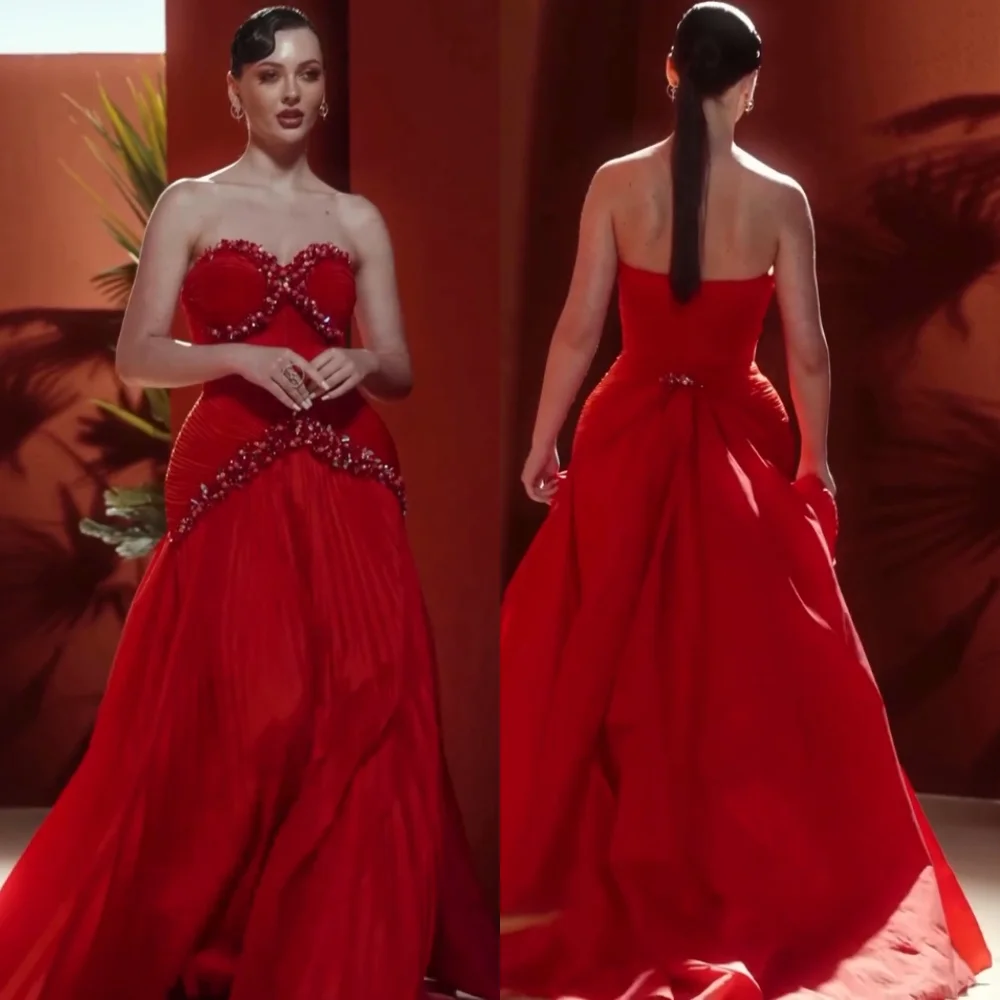 

Customized Jersey Beading Pleat Sparkle Strapless Floor-length Bespoke Occasion Women Luxury Evening Dresses Elegant Formal