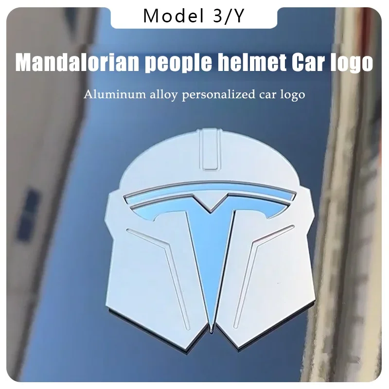 Applicable Tesla Model Y/3 car markers front markers metal logo Mandalorian helmet personalised modification accessories Y