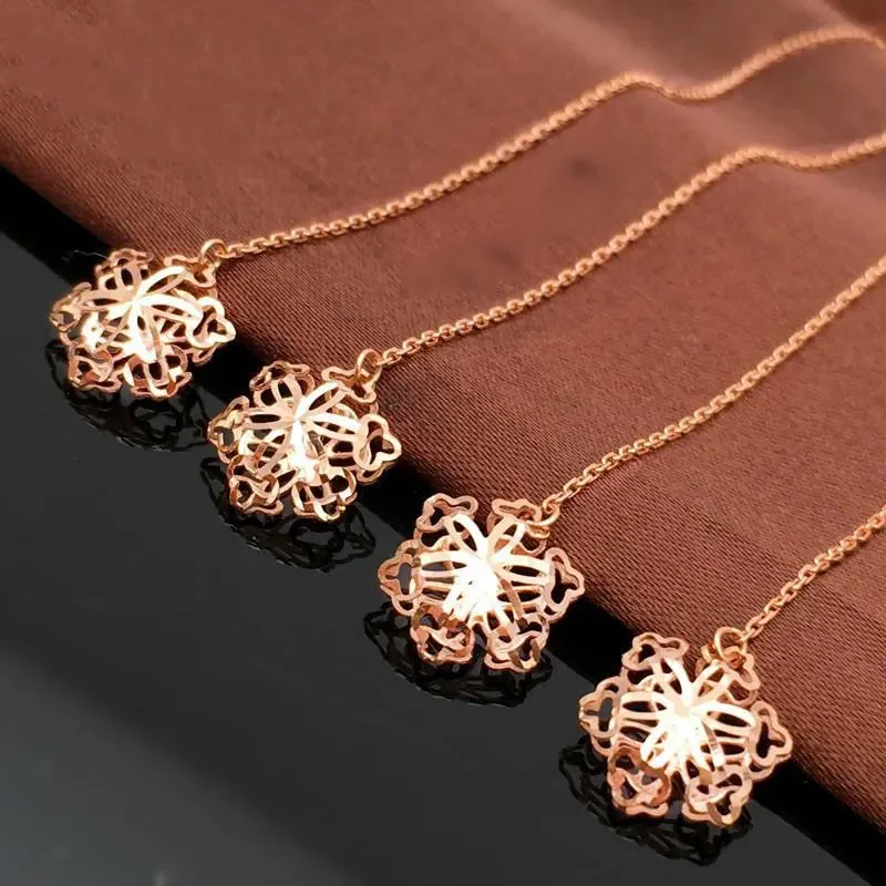 585 Purple Gold Snowflake drop earrings for women exquisite three-dimensional charm 14K rose gold wedding jewelry for girlfriend