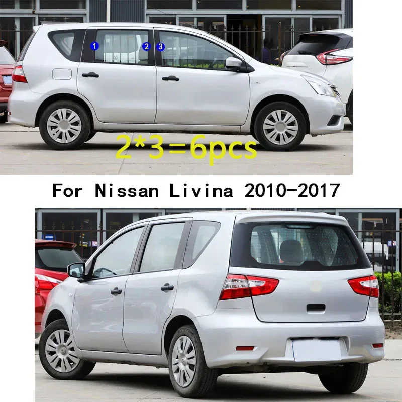 For Nissan Livina 2010 2011 2012 2013 2014 2015 2016 2017 Car TPU/Glossy Mirror Pillar Post Cover Door Window Sticker 6pcs