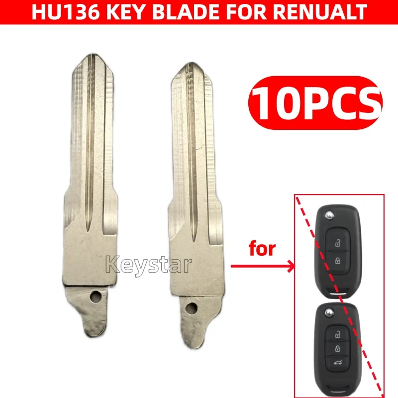 Autokeystar 10個/ロット HU136 純正車用フリップキーブレード 折りたたみ式リモートキーブランク ルノー ローガン オロチブレード用穴付き