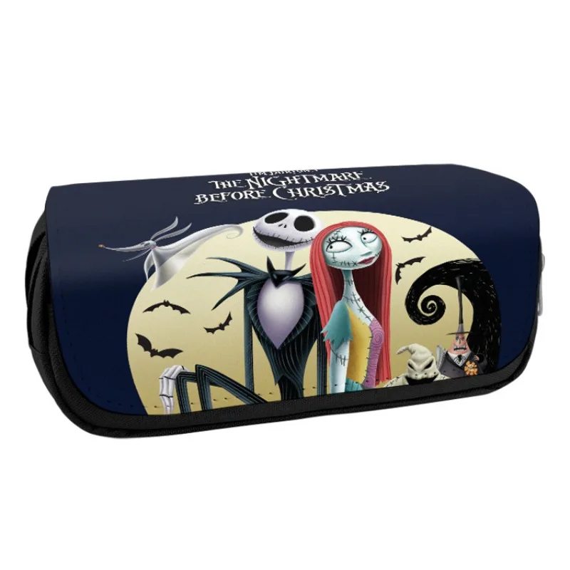 Étui à stylos Double couche imprimé The Nightmare Before Christmas, étui à stylos en toile à fermeture éclair de grande capacité, boîte de papeterie