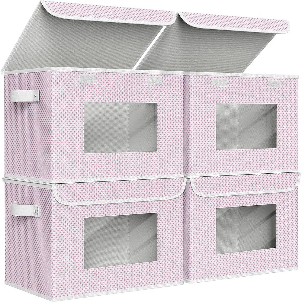 

Тканевые складные коробки для хранения [4 шт.] — большие складные штабелируемые контейнеры с крышками, органайзеры для шкафа и кубы для хранения