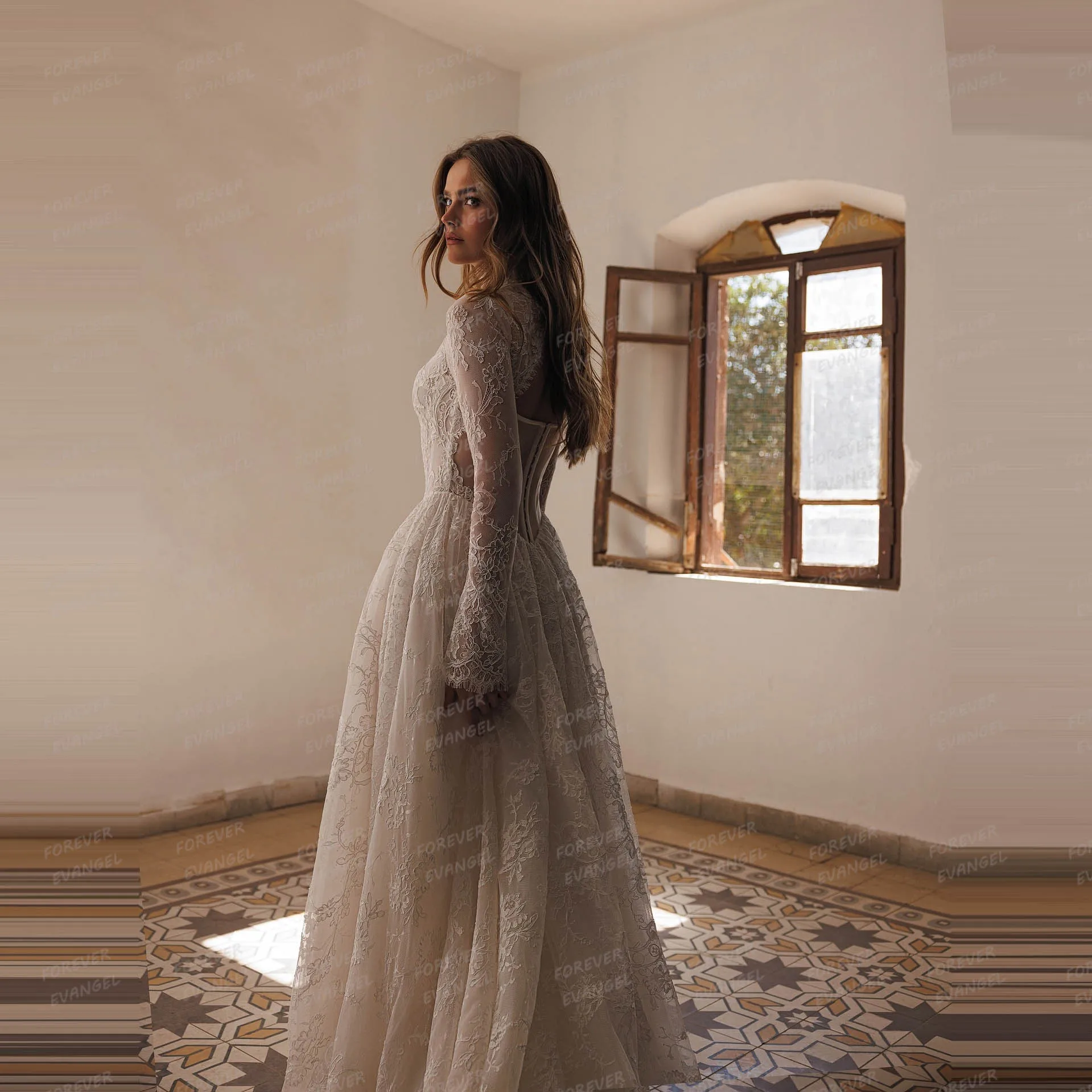 Schlichte Brautkleider A-Linie Sexy Spitzenkleid mit Glanz und Langen Ärmeln Formelle Brautkleider mit Applikationen 2026 Maßgeschneiderte Vestidos De Novia – Detail 4