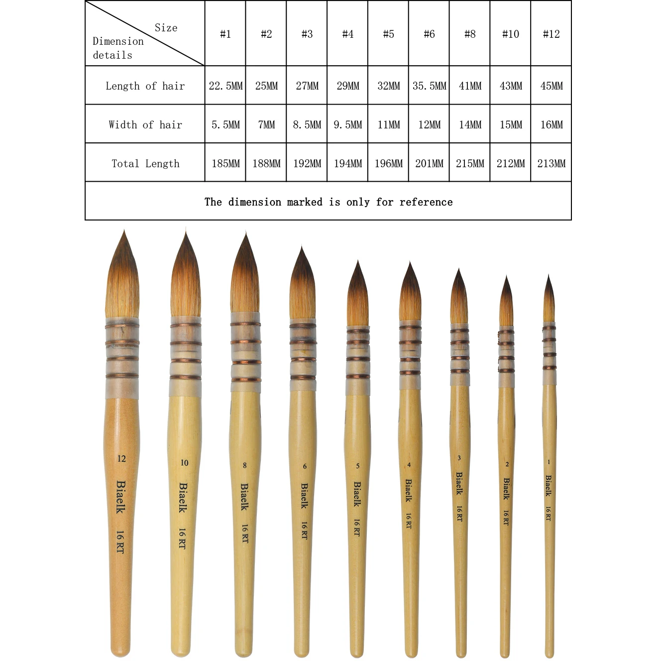 Biaelk 9PCS/set 16RT High Quality Taklon Hair Wooden Handle Watercolor Acrylic Artist Art Supplies Paint Brush