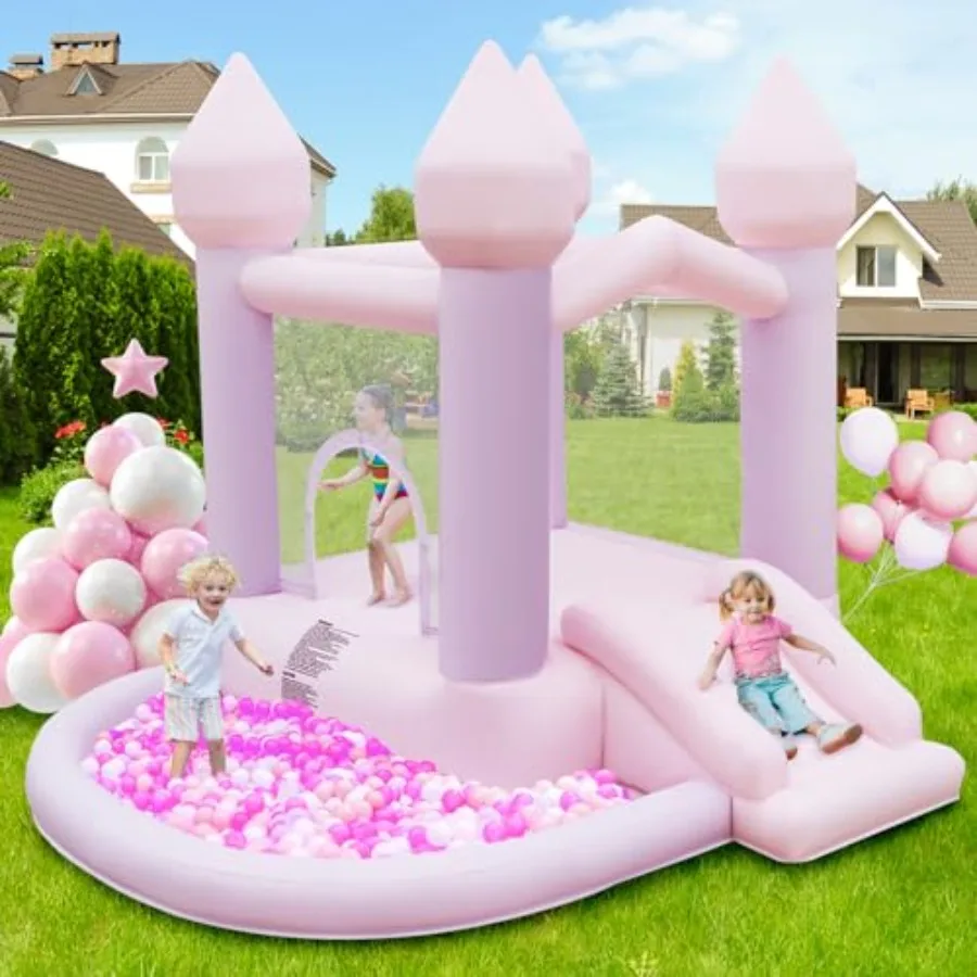 

White Bounce House Inflatable Bouncer with Air Blower for Indoor Outdoor Use Big Ball Pit Bouncy Castle for Birthday Party Wedd