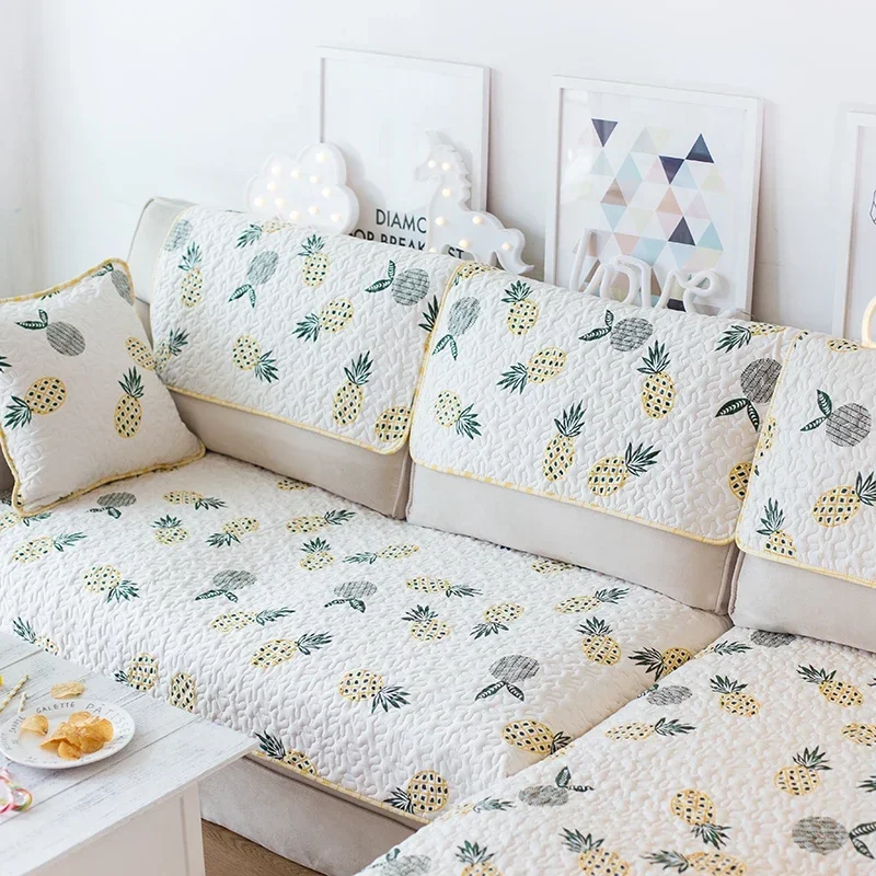Almofada do sofá do algodão puro, antiderrapante, moderno, simples, europa do norte, pastoral, quatro estações, universal, plantas e flores