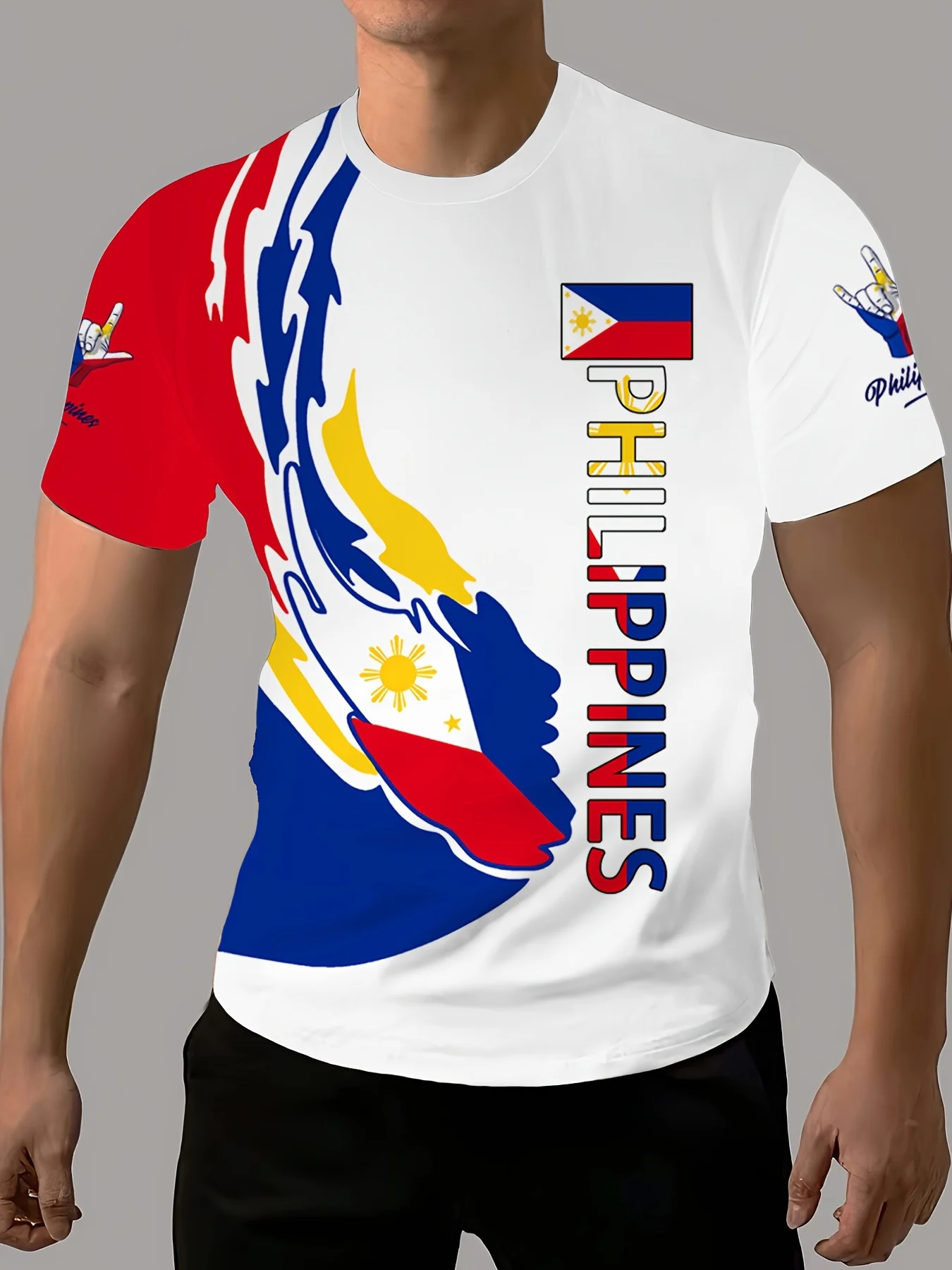 Camiseta con bandera filipina para hombre, estampado frontal, rojo, azul, amarillo, camisa de vestir patriótica de ciudadano filipino, pantalón corto informal, camisa de manga
