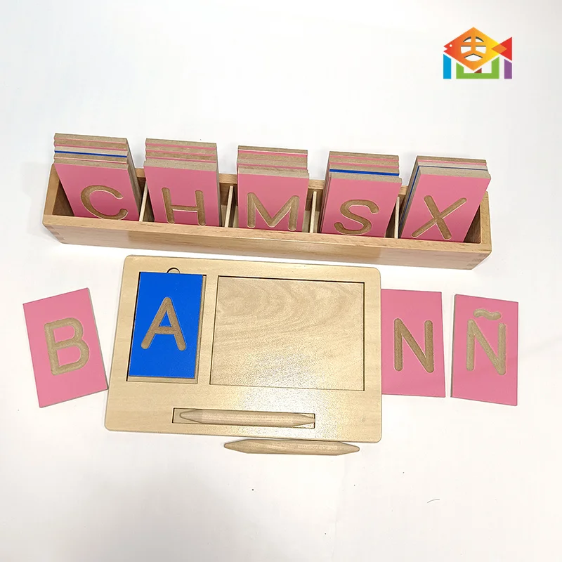 English Spanish Alfabeto Español Tracing uppercase little letters ties Board montessori materials language wooden toys