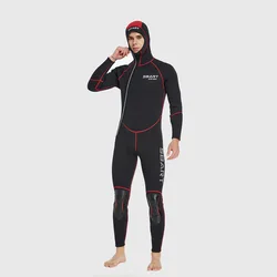3mm Neoprene Wetsuit Men Hooded Warm One-piece Long Sleeve Diving Suit Cold Proof Sunscreen Surfing Swimming Snorkeling Swimsuit