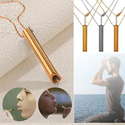 스테인레스 스틸 목걸이, 긍정적인 생각 조절 호흡 호루라기 펜던트, 명상 스틸 색상 50 + 5cm, 1 개