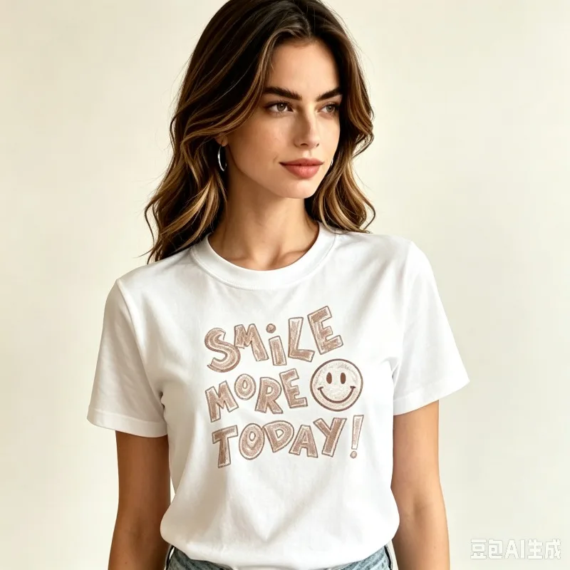 Smile Letter Positive Print Women T-Shirt 100% Cotton Regular Fit Round Neck Short Sleeve Funny Casual Tee for Daily Streetwear