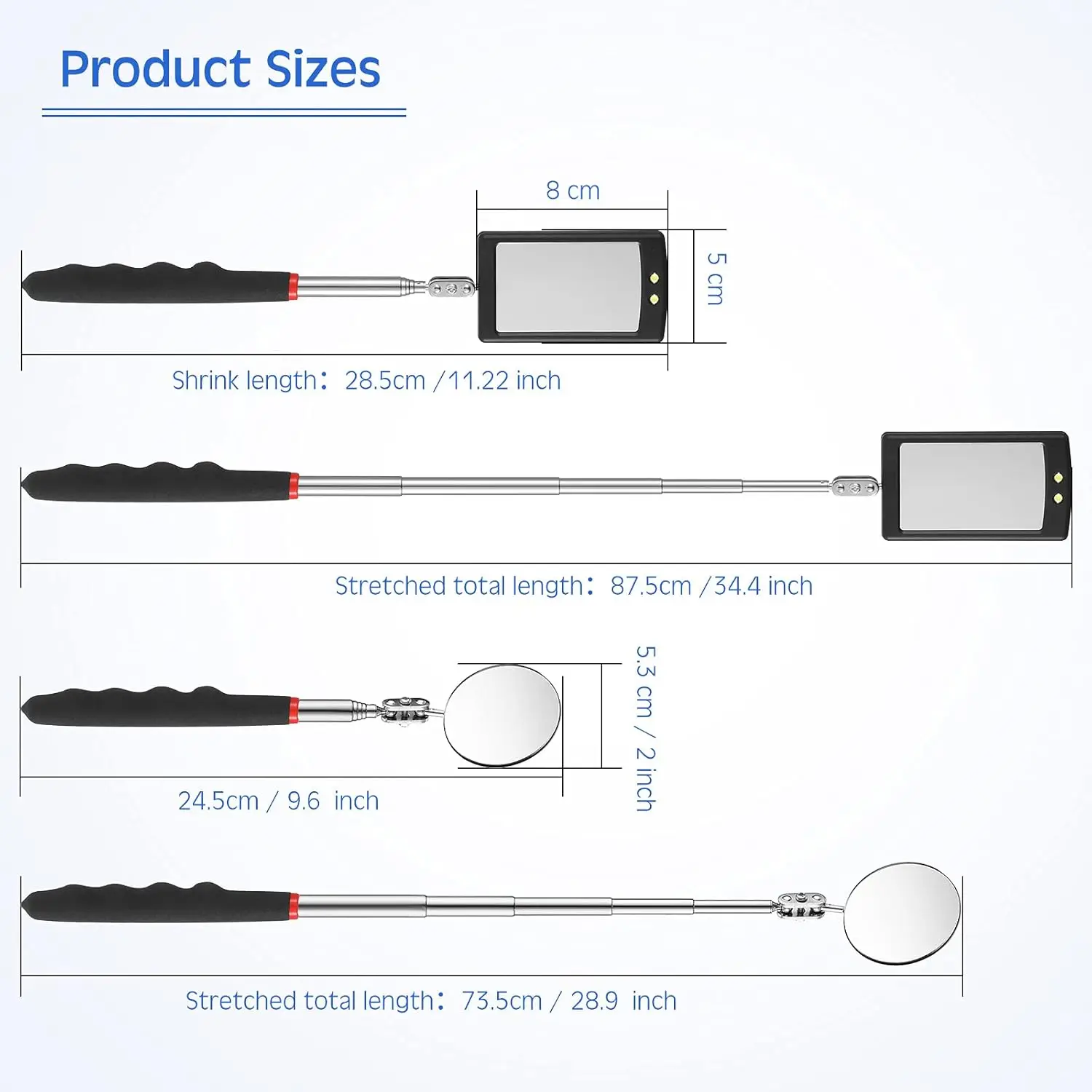 Telescoping Car Inspection Mechanics Mirror Extendable Telescoping Magnetic Pickup Tools Set