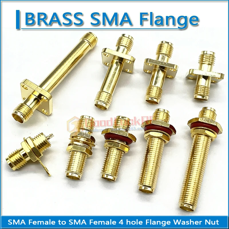 SMA Female to SMA Female 4 hole Flange Panel Mount 12.7mm Plug 18 23.5 30 47 mm length Copper 50 ohm RF Connector Adapters