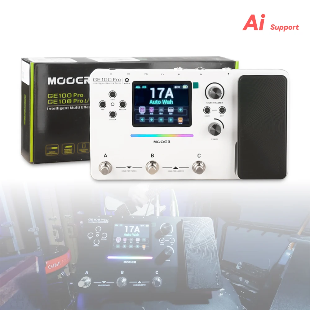 MOOER GE100 Pro Гитарный Мульти-эффект AI-Тон Моделирование Усилителя IR NAM Bluetooth Лупер Барабанная Машина Портативные Гитарные Эффекты
