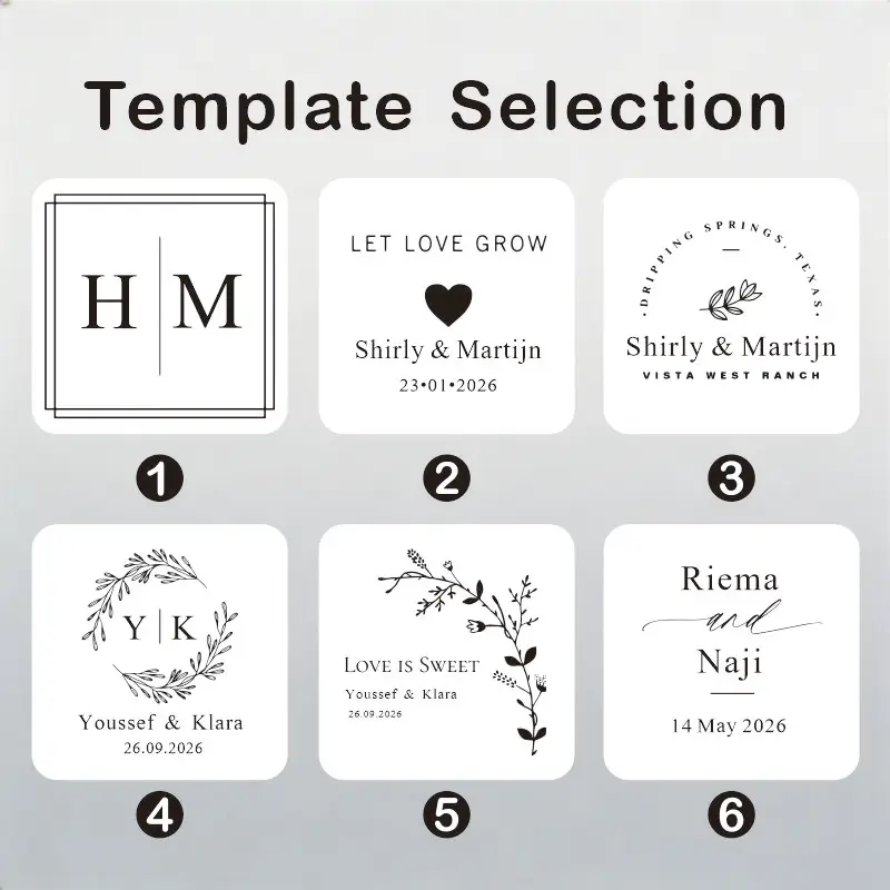 

Simple black and white square stickers, personalized with names and dates, suitable for weddings, gift boxes, etc