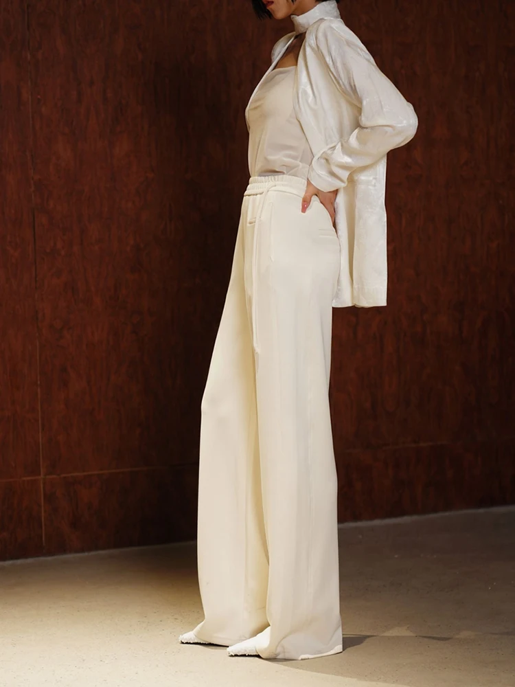 

New Women's High Waist Wide Leg Pants Spring 2025 Casual Straight Cut Elastic Waist Versatile Long Trousers Comfortable Fit