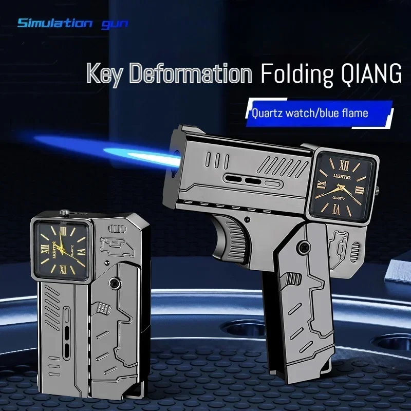 Cool Lighter Folding Watch Spray Gun Lighter Butane Torch Windproof Jet Blue Fire Metal Lighter Smoking Accessories Unique Gift