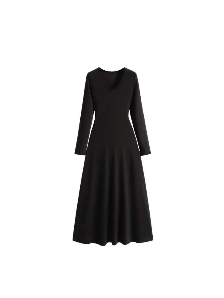 

plus Size V-Neck Long Sleeve Dress Women Spring Loose Fitting Slimming A-Line Skirt Trendy City Commute Polyester Fiber
