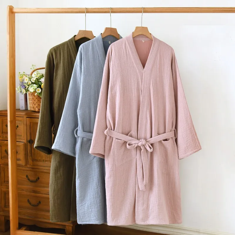 

Новый японский халат-кимоно, весна/лето, ночная рубашка для пар, большой халат из 100% хлопка, мужские и женские домашние пижамы средней длины