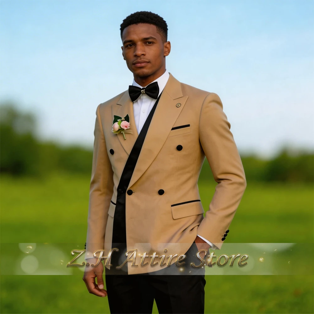 

Exquisite Men's Wedding Suit 2pcs Set Peak Lapel Jacket Black Pants Tailored Fit Attire for Groom Dating Prom Party Tuxedo