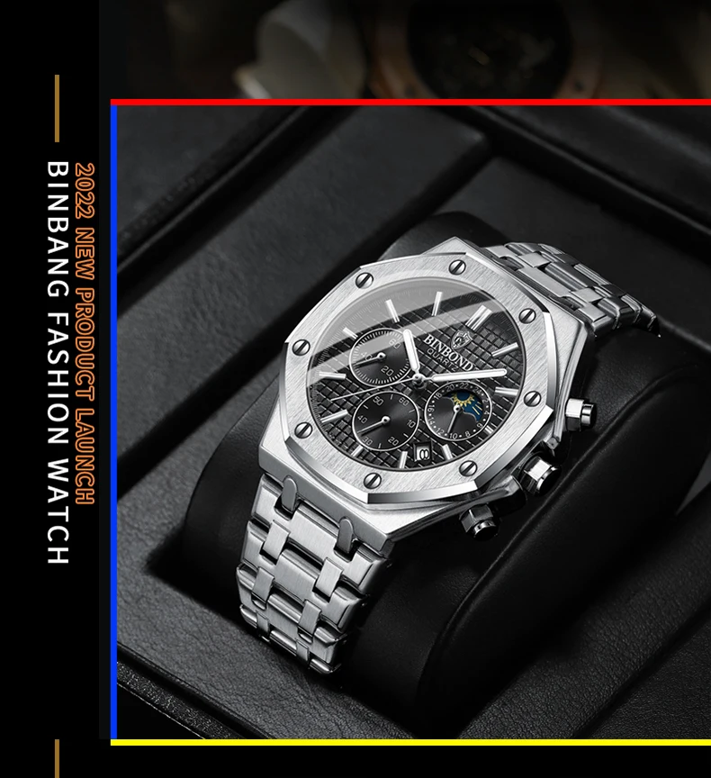 BINBOND Qualität Männer Uhr Luxus Hohe Mann Quarz Armbanduhr Wasserdicht Leucht Datum Edelstahl herren Uhren Casual Uhr – Detail 17