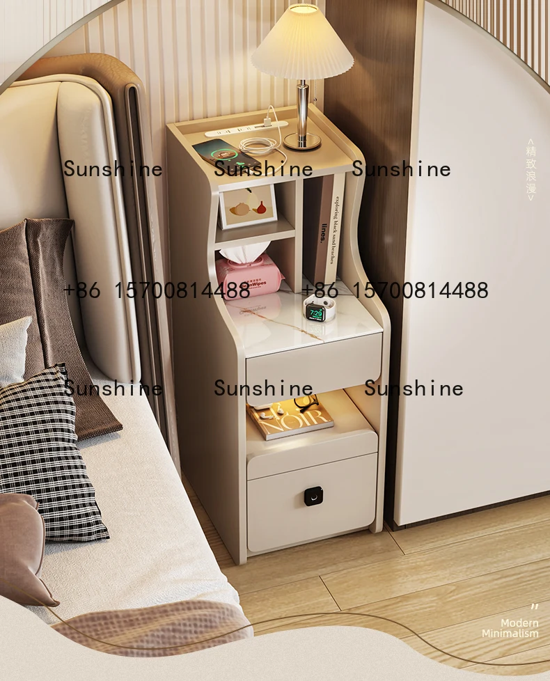 

Modern simple bedside table rack integrated small apartment with fingerprint lock bedside extremely narrow side cabinet
