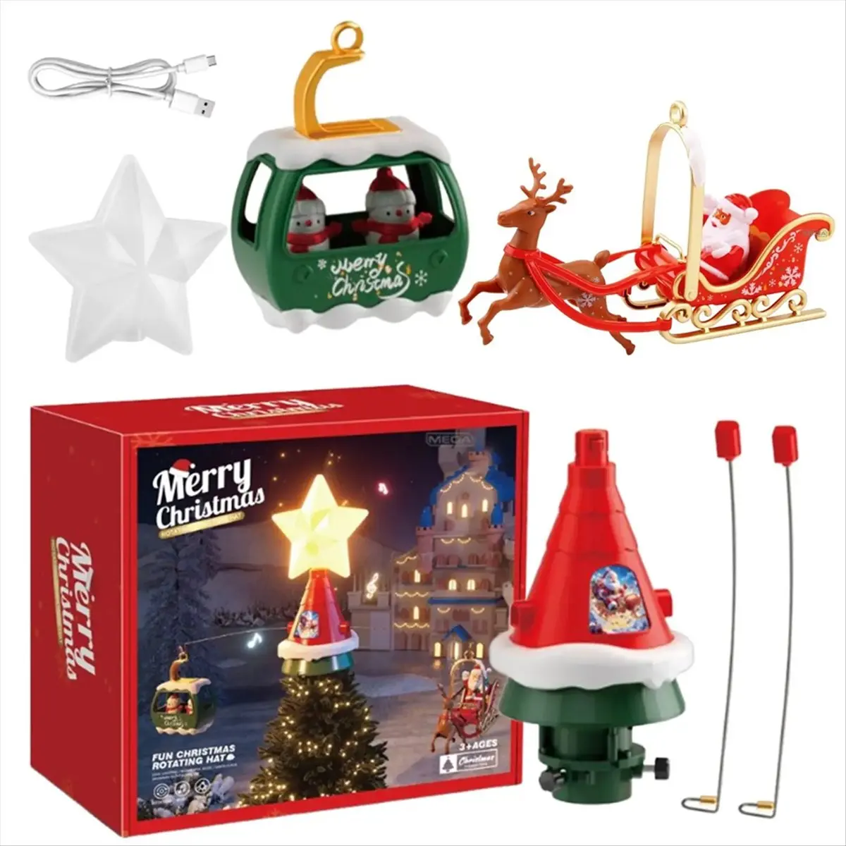 RANA Classic Christmas Rotating Carousel with Music & Lights for Indoor/Outdoor Use, Christmas Decorations