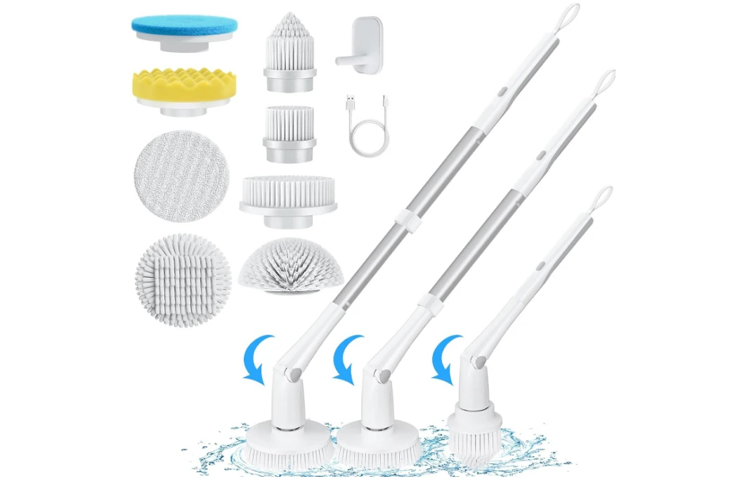 Scrubber, Cordless Shower Scrubber with 8 Replaceable Brush Heads, Bathroom Scrubber Dual Speeds, Shower Cleaning Brush