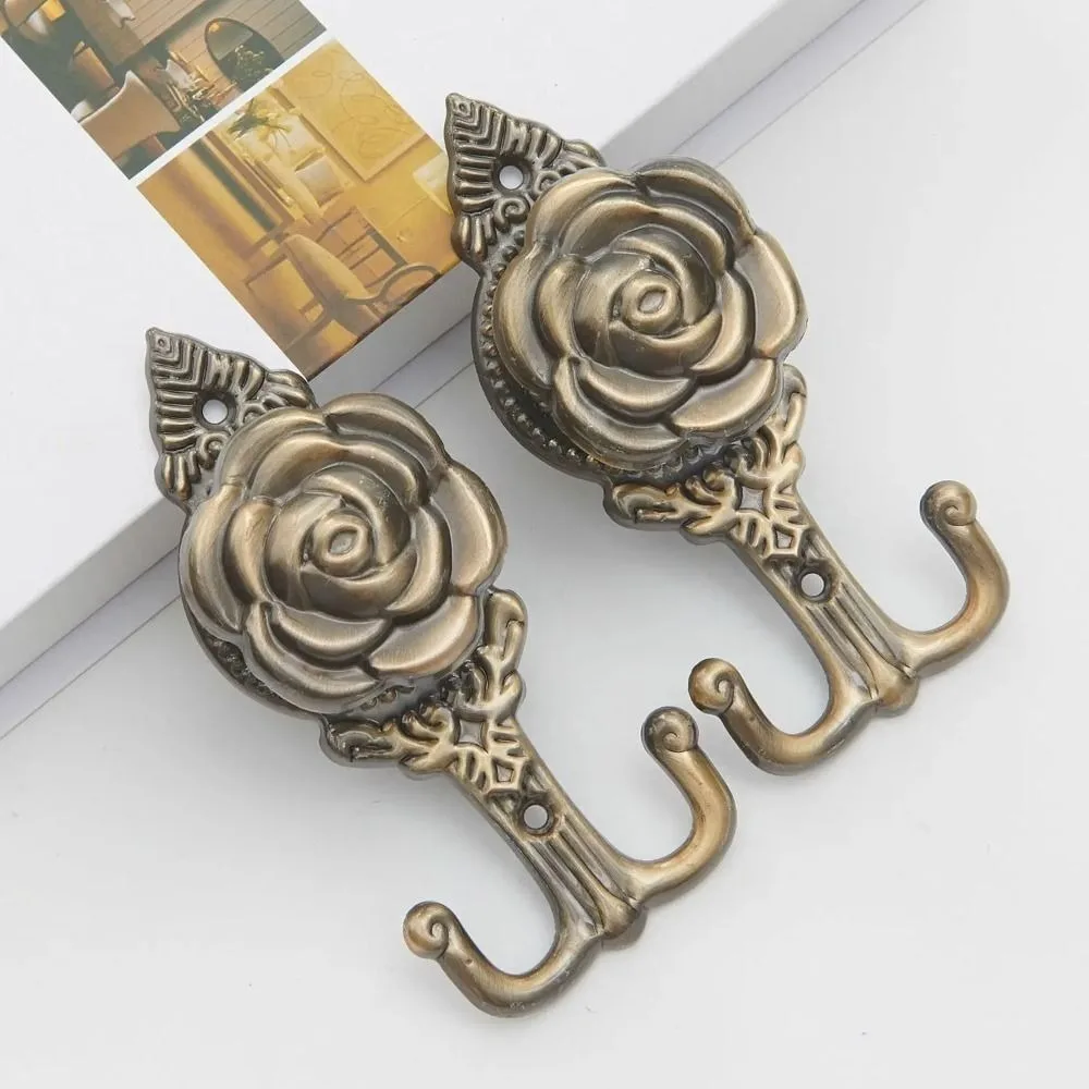 1 Pair Metal Material Curtain Holdback Wall Mounted Rose Design Rose Curtain Hook with Screw Multifunctional