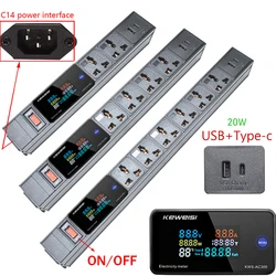 C14 interface Power Strip USB+Type-C Digital Ampermeter Voltmeter Ammeter Power Energy 2/3/4/5/6/7/8/9Ways Universal Socket