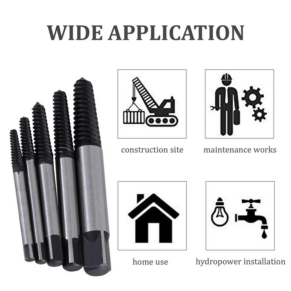 5Pcs/set Steel Broken Speed Out Damaged Screw Extractor Drill Bit Guide Set Broken Bolt Remover Easy Out Set Metal-working Drill