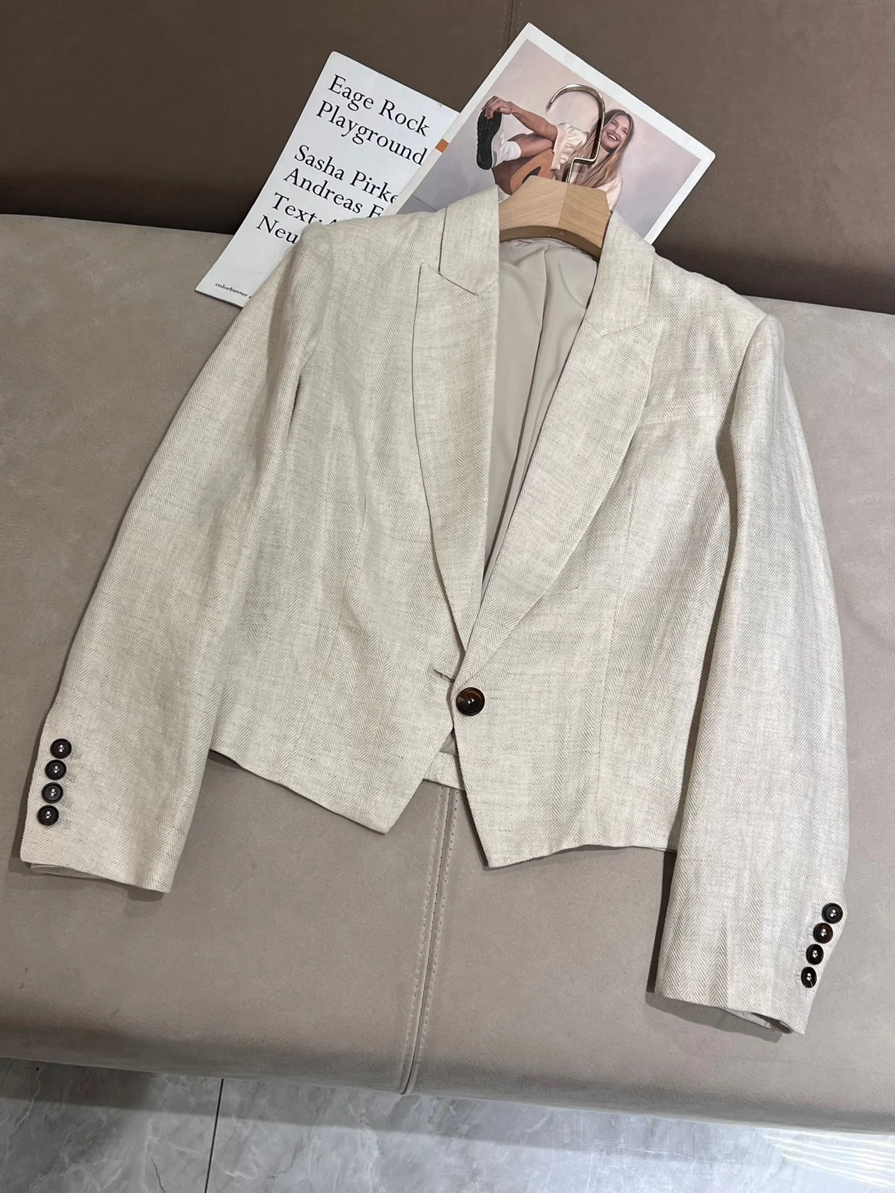 Spring Autumn B*C Women\'s Pants Suit Linen Blazer Jacket + Vest + High Waist Wide Leg Trousers 4 Piece Set Female Clothing