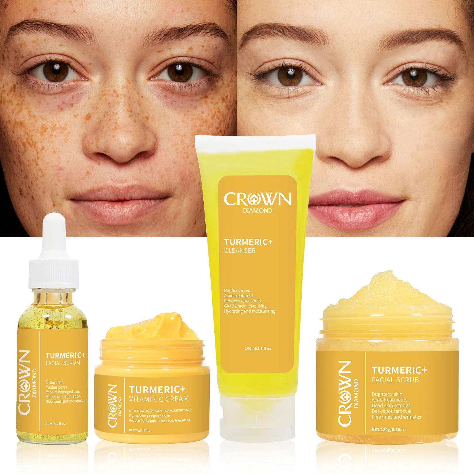 

Turmeric Skin Care Sets Facial Serum Cream Cleanser Whitening Anti Acne Aging Wrinkles Korean makeup skincare products Face Care