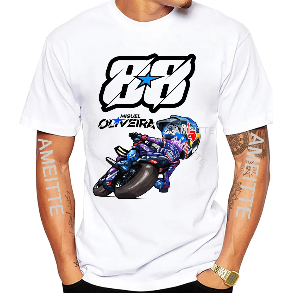 2025 جديد ميغيل Oliveira 88 GP سباق رايدر تي شيرت الرجال قصيرة الأكمام كول ركوب الرياضة الصبي عادية تيز دراجة نارية ركوب القمم البيضاء #5
