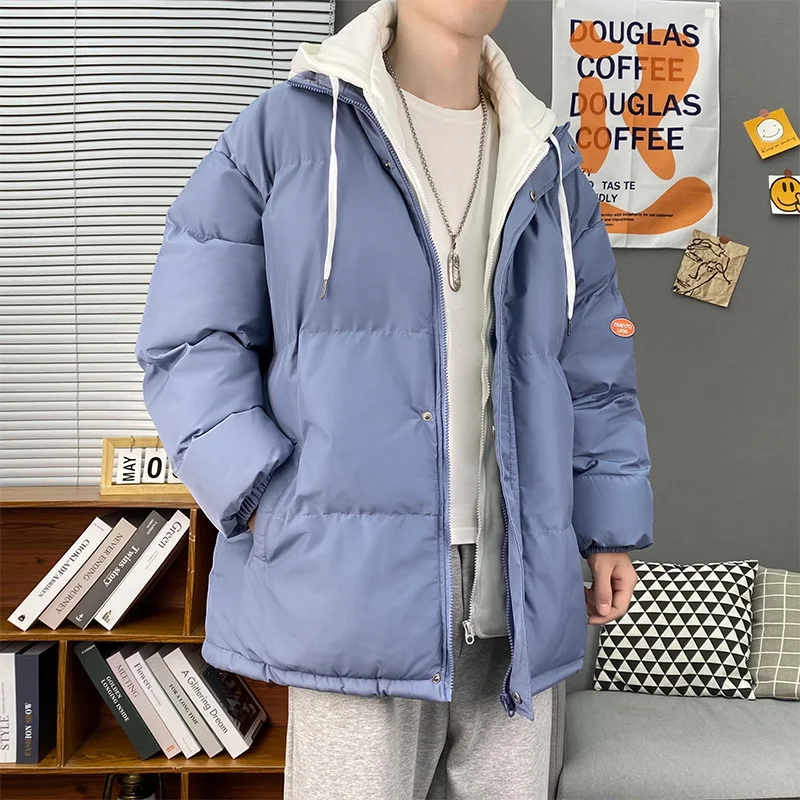 Loose Parkas with Hooded New Fashion Men's Coat Solid Color Long Sleeve Winter Keep Warm Casual Jackets