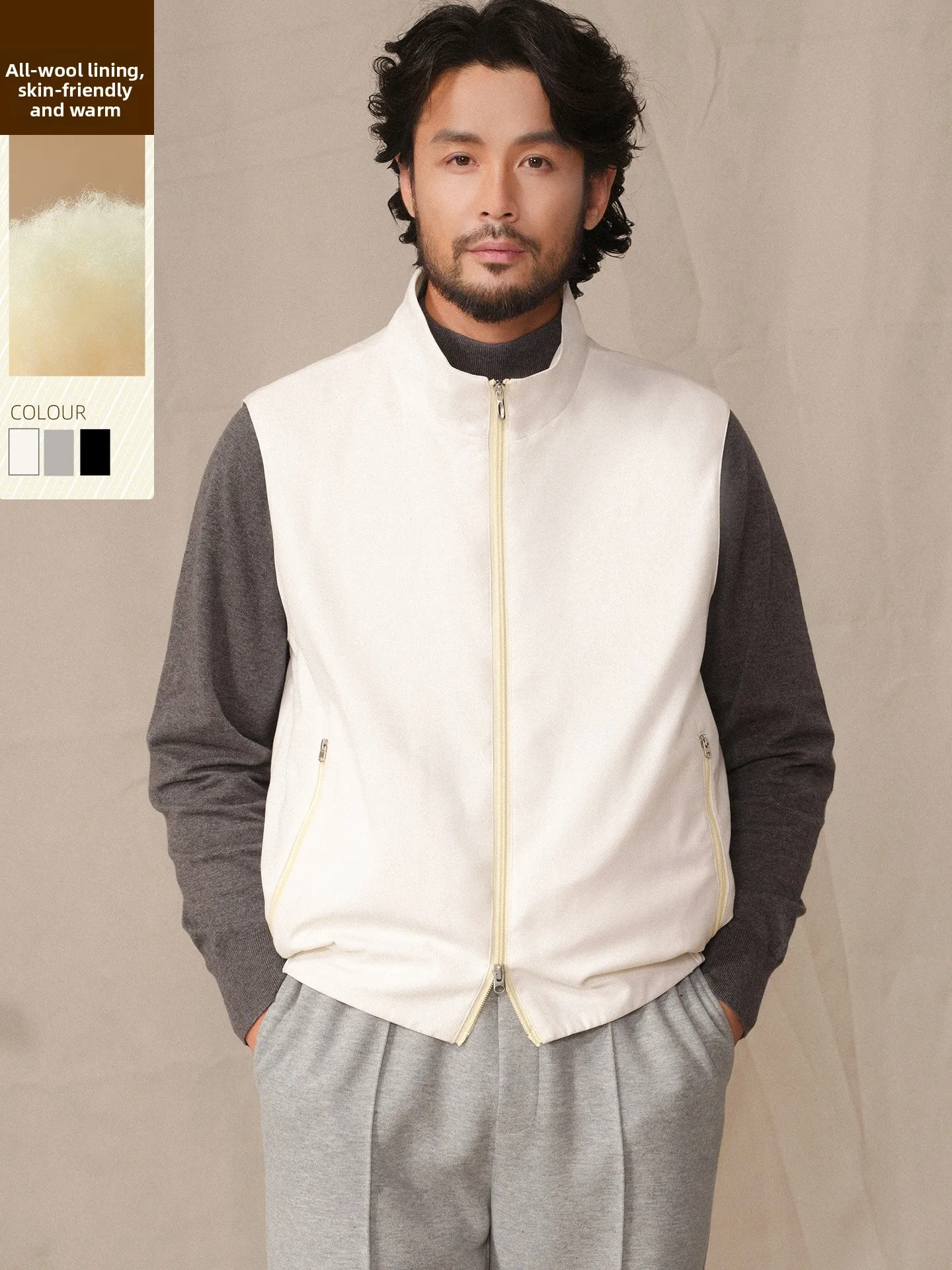 

Cultum Men's ort Stand Collar Vest High Densi Inner Wool Blend Busin Casual Lightweight Warm Polyester Fiber