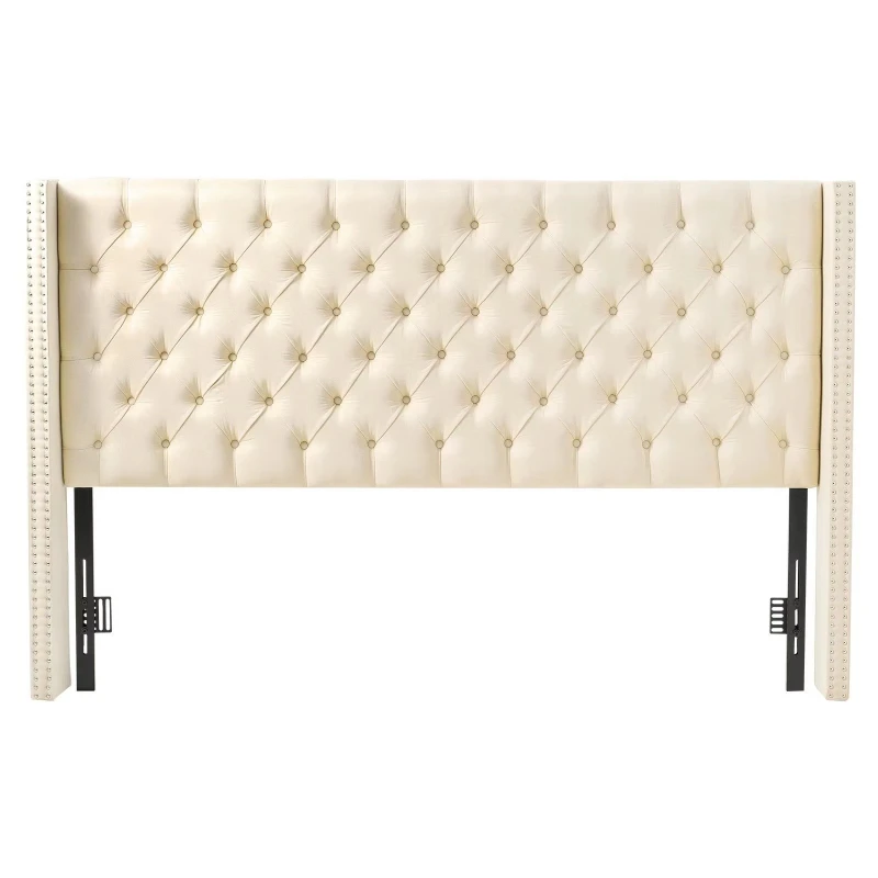 Height-adjustable comfortable diamond tufted large bed, comfortable soft padded headboard