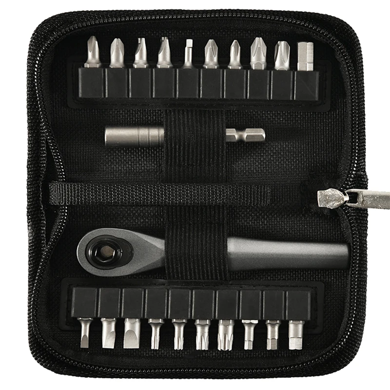 Multifuncional Ratchet Screwdriver Set pequena ferramenta de manutenção, frente e verso, cruz hexagonal, 22 pcs