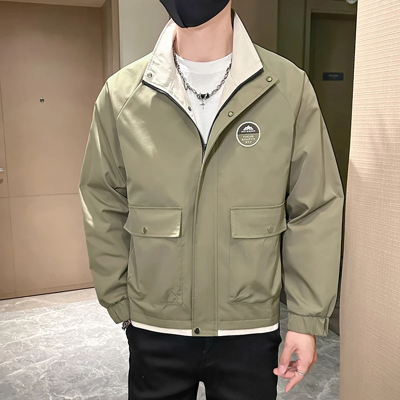 

Мужская куртка-карго с воротником-стойкой, весна-осень 202, модная однотонная повседневная куртка в студенческом стиле, удобная повседневная верхняя одежда