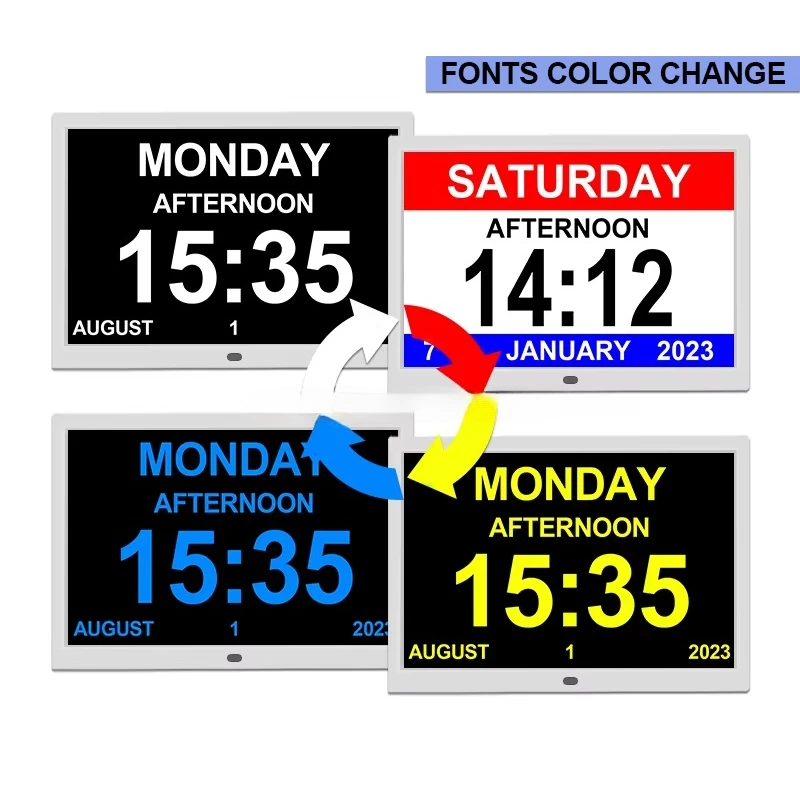 15 التقويم الرقمي ساعة تنبيه كبيرة التناظرية التلقائي يعتم ساعة تاريخ اليوم الزهايمر الخرف فقدان الذاكرة الرؤية المؤعفة