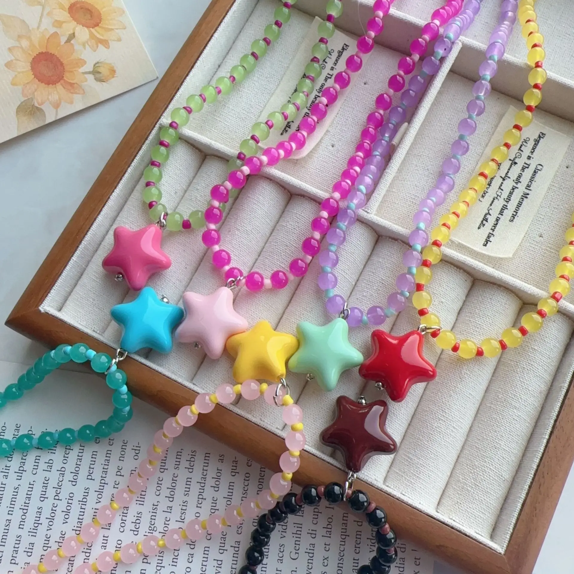Necklace Transparent Star Pendant Colorful Beaded Sweet Cute Girly Choker Korean New Versatile Wholesale Acrylic for Girls Gift