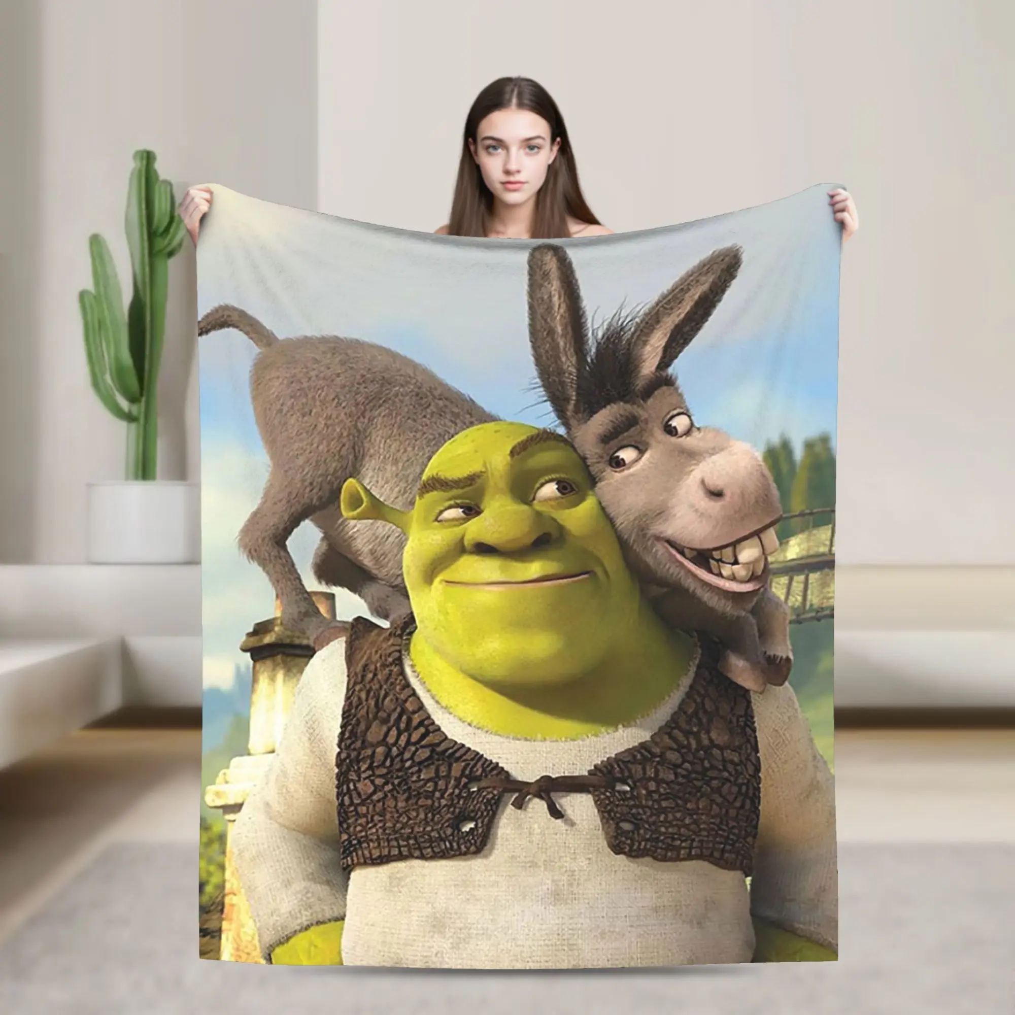 Shreks Angry Donkey Knitted Blanket Anime Flannel Throw Blanket Summer Air Conditioning Decoration Soft Warm Bedspread