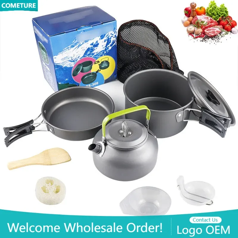 Camping Cookware Kit  Outdoor Aluminum Pot Pan Kettle Portable Cookware Set Hiking BBQ Picnic Camping Travel Equipment