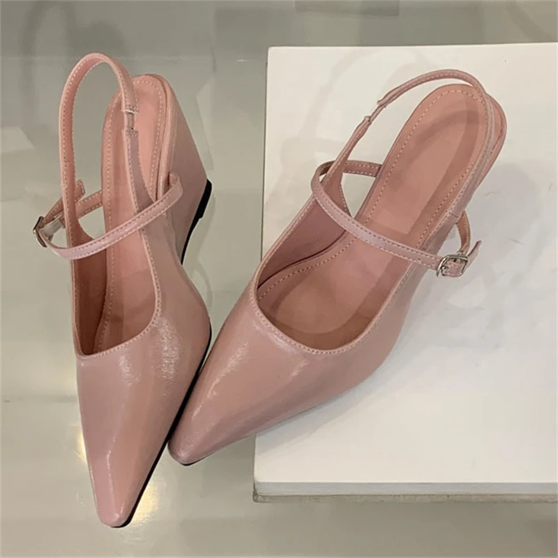 

Eilyken 2026 New Spring Pointed Toe Buckle Strap Pumps Women Elegant Wedges Heels Slingbacks Mules Shoes Zapatos Mujer