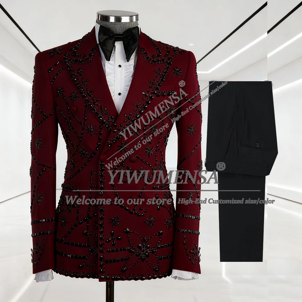 

Luxury Jewelry Diamond Suits Men For Wedding Double Breasted Prom Blazer Groom Tuxedo Dinner Business Party Attire Customized